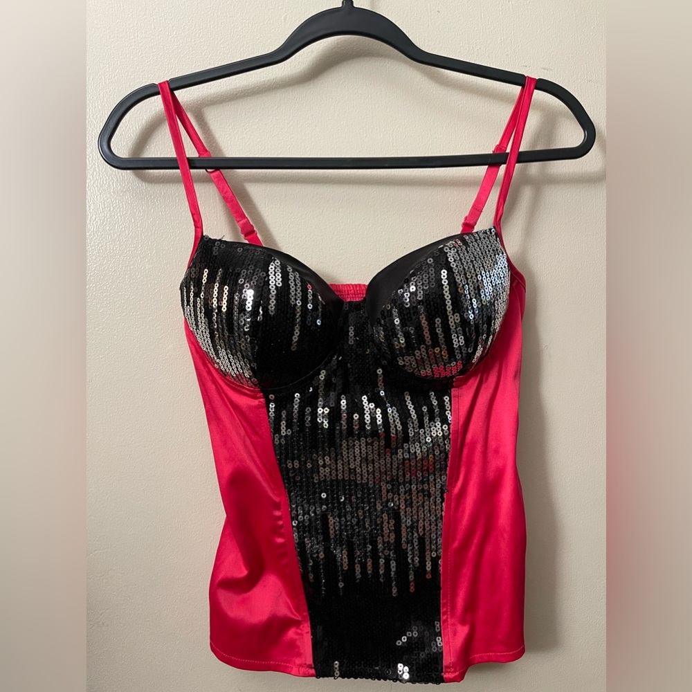 Charlotte Russe Pink and Black Sequin Camisole